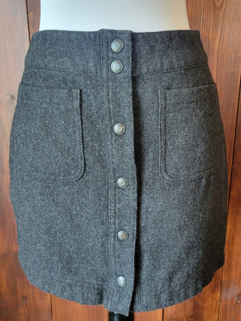 Vintage GAP Wool Blend Mini Skirt Women's 4 Gray Snap Front A-Line‎ Y2K Academia